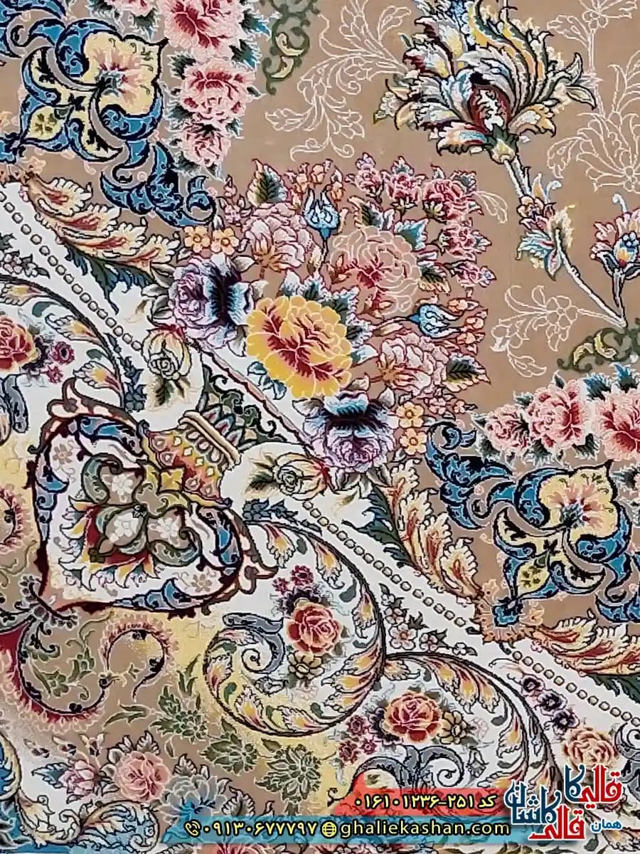 فرش کلاسیک 1200 شانه طرح شهریار رنگ بژ کاشان — تصویر ۶