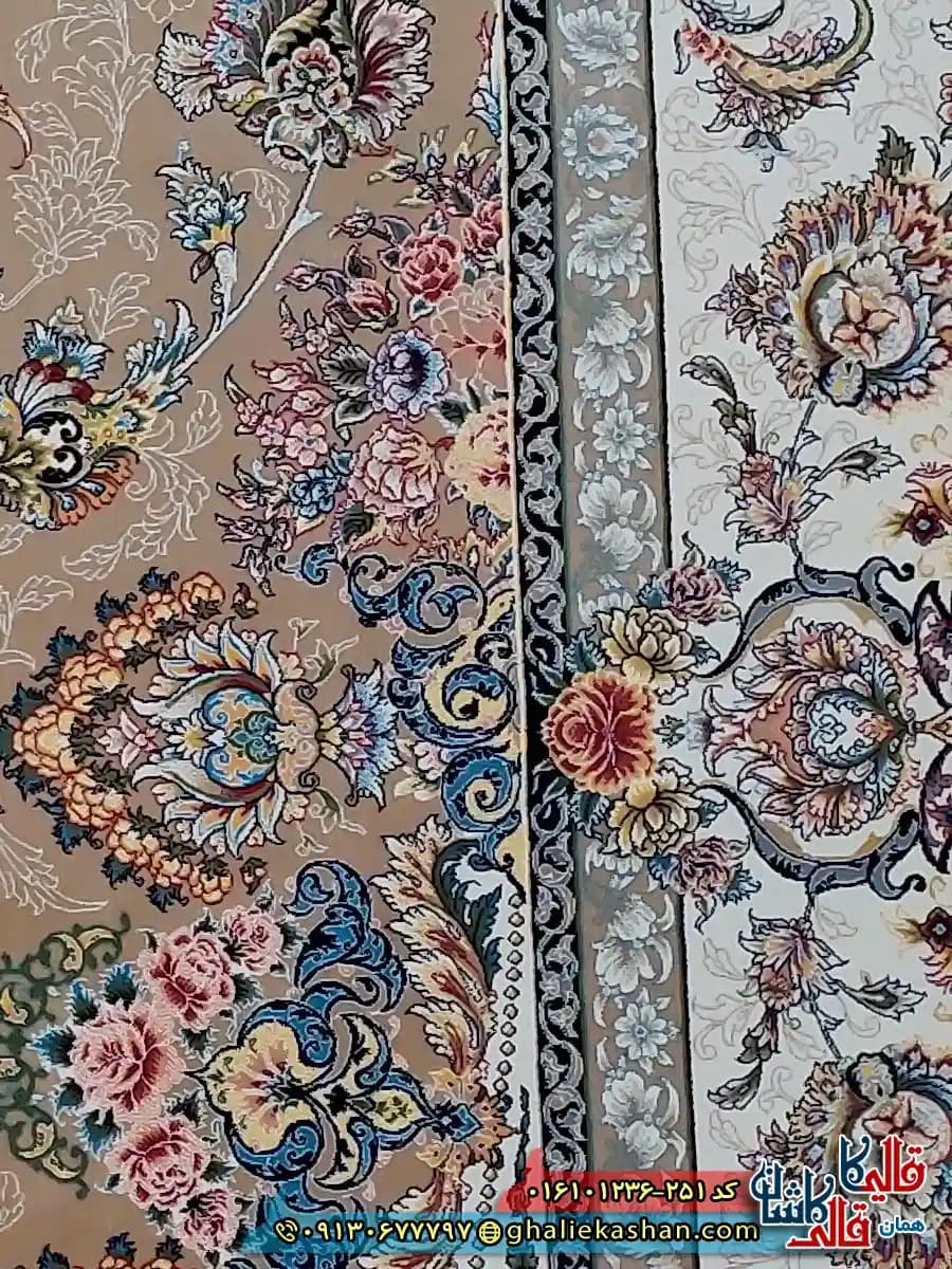 فرش کلاسیک 1200 شانه طرح شهریار رنگ بژ کاشان — تصویر ۵