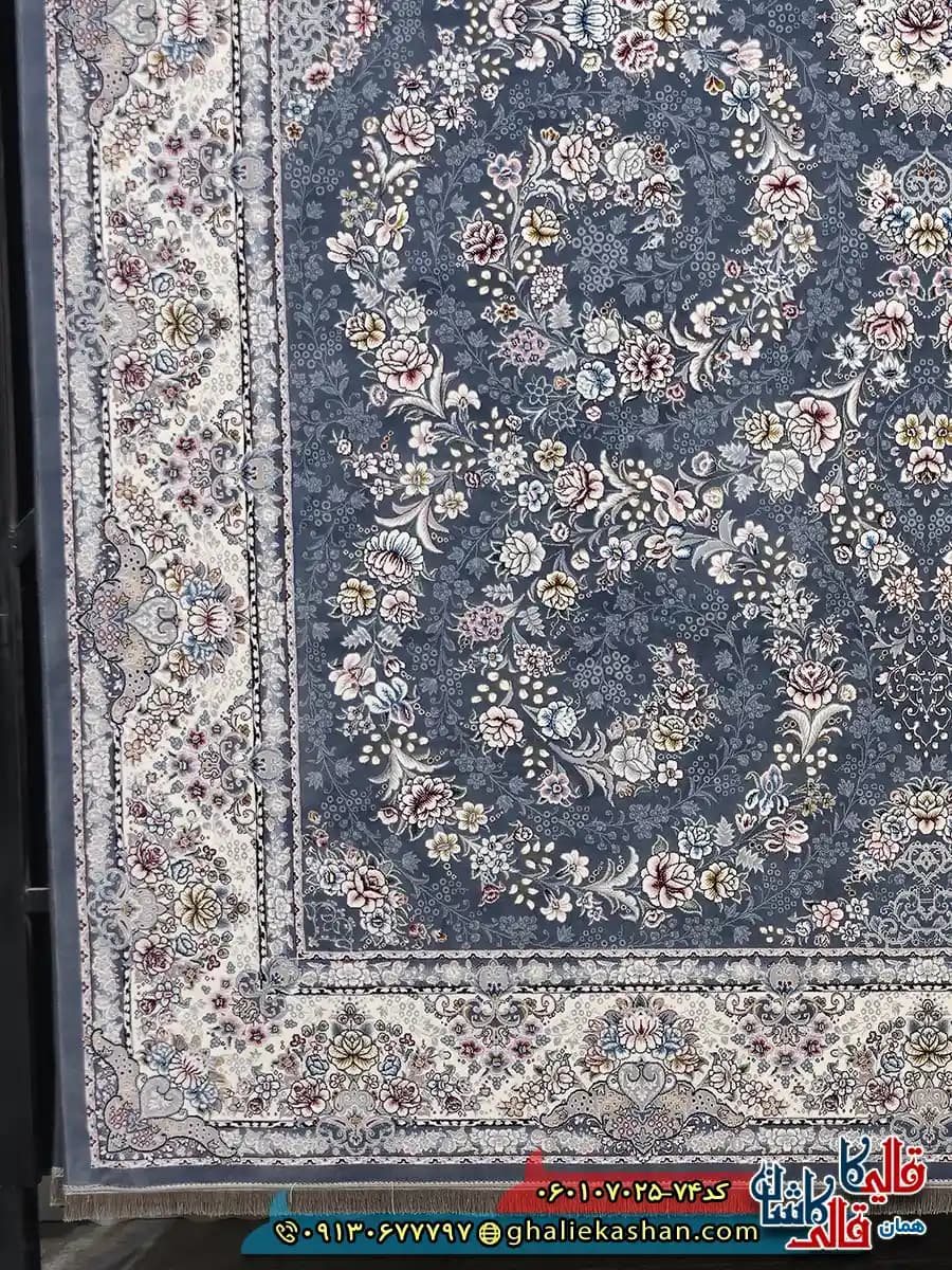فرش کلاسیک 700 شانه طرح افشان شکوه رنگ طوسی دودی کاشان — تصویر ۳