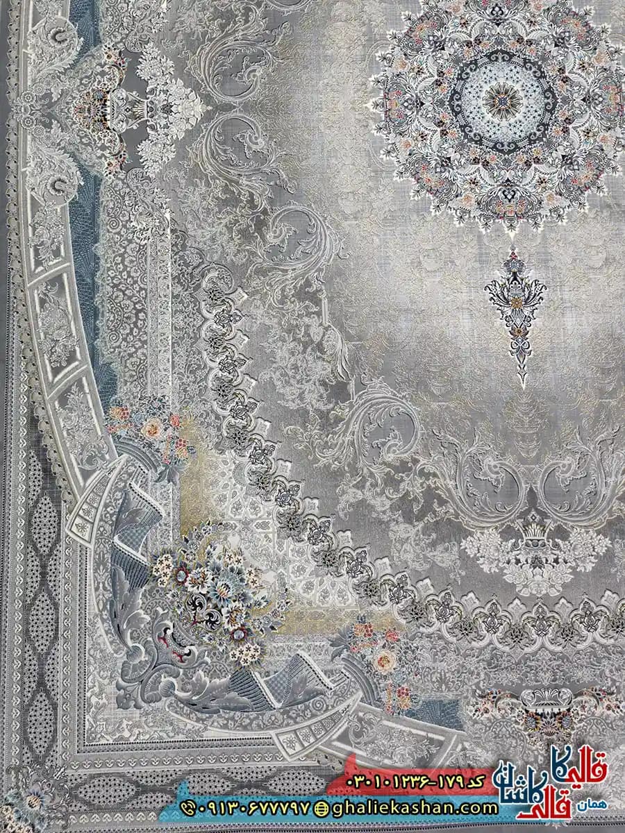 فرش 1200 شانه طرح آرمیتا رنگ طوسی کاشان — تصویر ۲