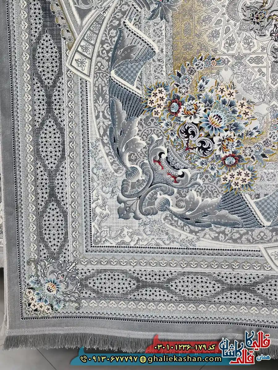 فرش 1200 شانه طرح آرمیتا رنگ طوسی کاشان — تصویر ۴