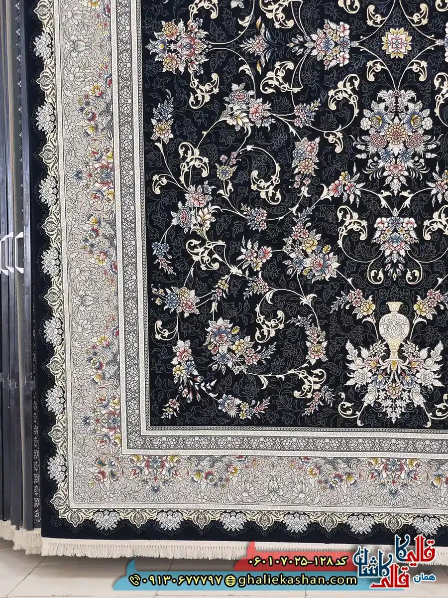 فرش 700 شانه طرح افشان نگارین رنگ سرمه ای کاشان — تصویر ۲