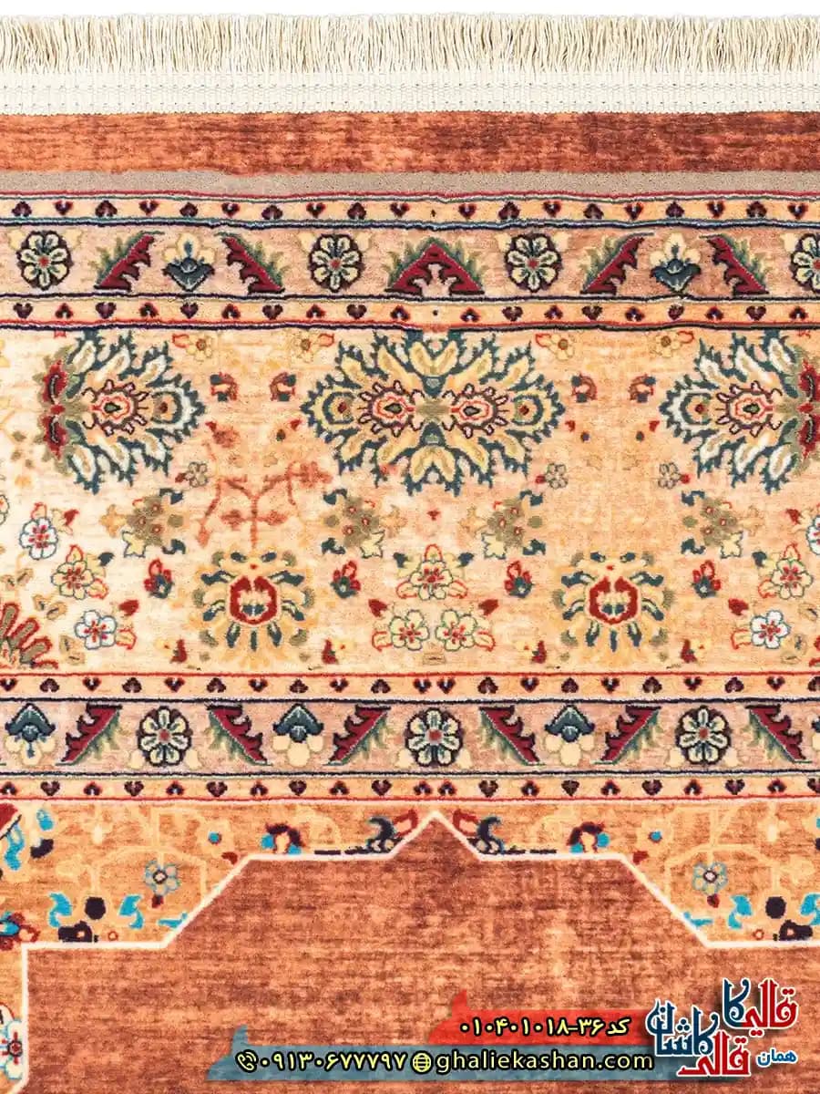 فرش سنتی 1000 شانه طرح هریس گل ریز زمینه عنابی کاشان — تصویر ۳