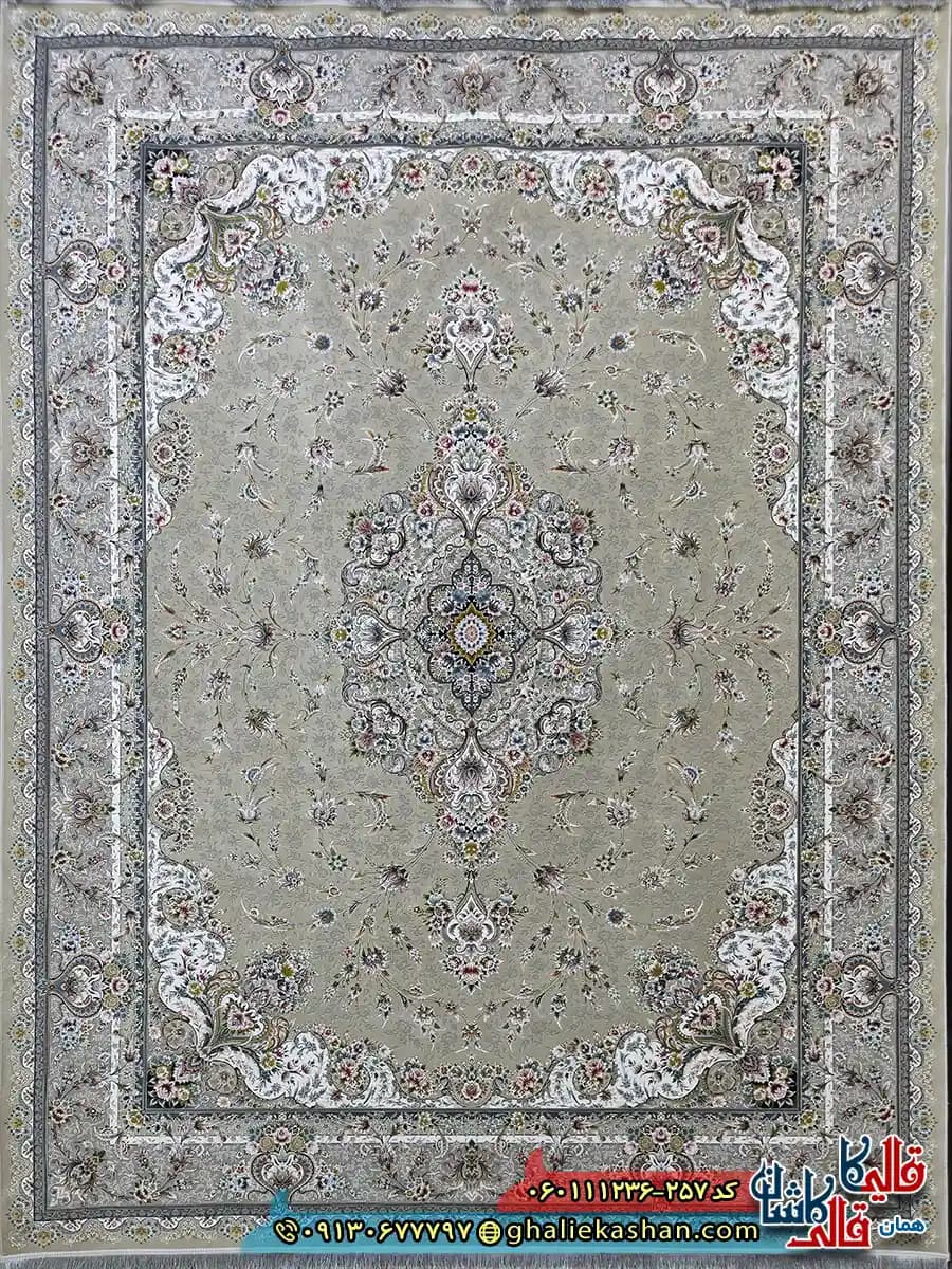 فرش 1200 شانه طرح ویلیام رنگ بژ گل برجسته کاشان