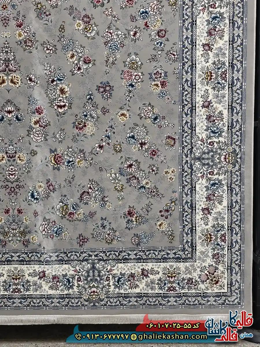 فرش کلاسیک 700 شانه طرح افشان ژینوس رنگ فیلی ترمه ای کاشان — تصویر ۲