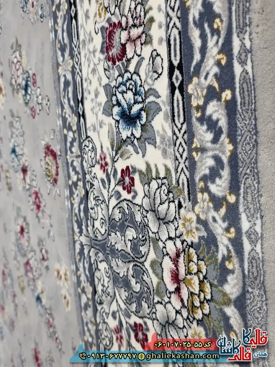 فرش کلاسیک 700 شانه طرح افشان ژینوس رنگ فیلی ترمه ای کاشان — تصویر ۴