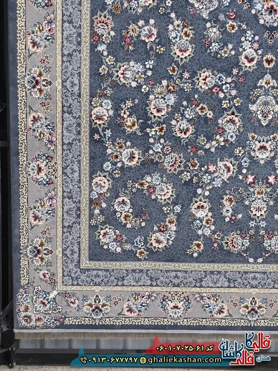 فرش کلاسیک 700 شانه طرح افشان ساحل رنگ طوسی دودی کاشان — تصویر ۲