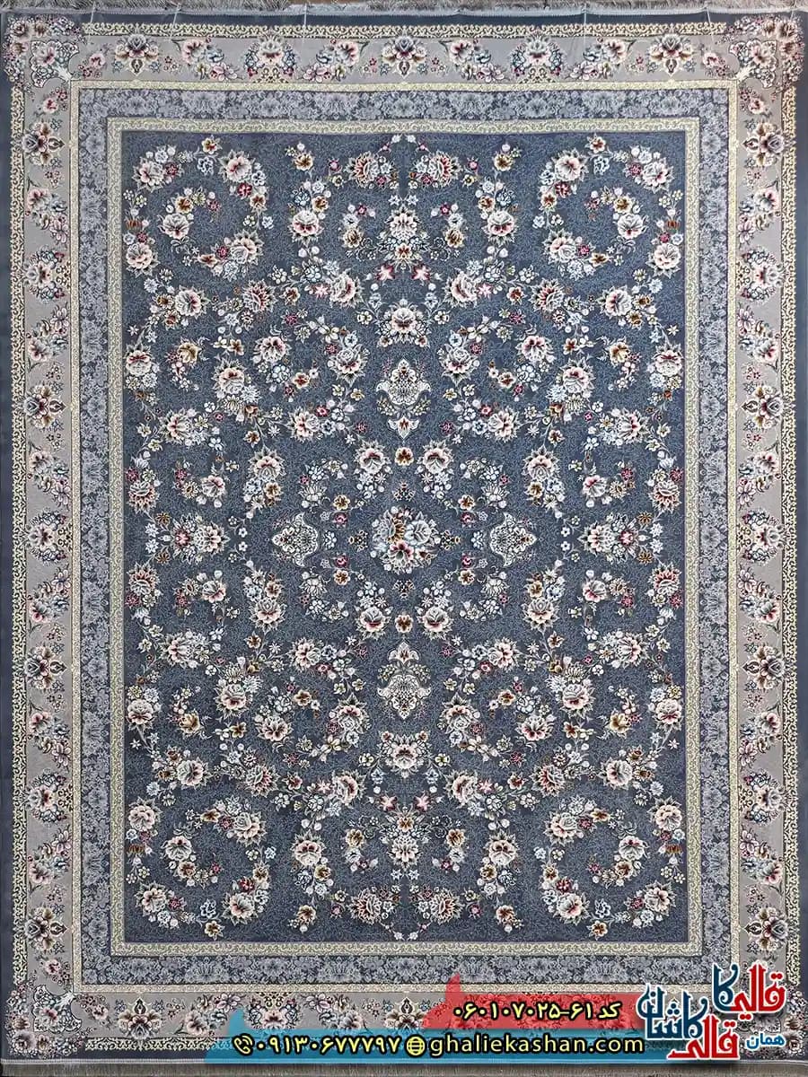 فرش کلاسیک 700 شانه طرح افشان ساحل رنگ طوسی دودی کاشان