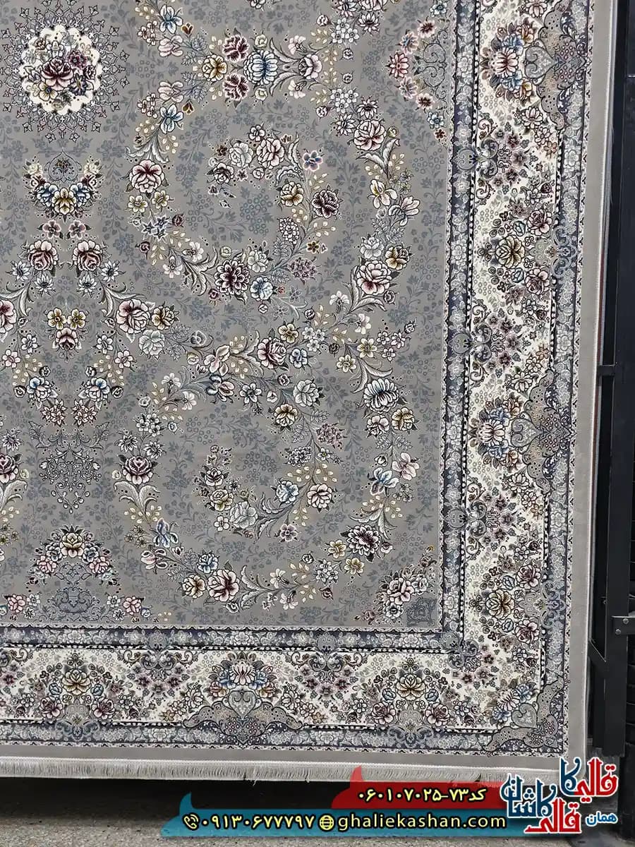 فرش 700 شانه طرح افشان شکوه رنگ فیلی ترمه ای کاشان — تصویر ۲