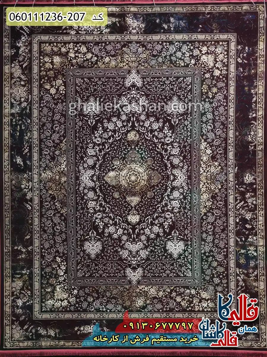 فرش وینتیج 1200 شانه طرح نیکا رنگ قرمز لاکی گل برجسته کاشان — تصویر ۲