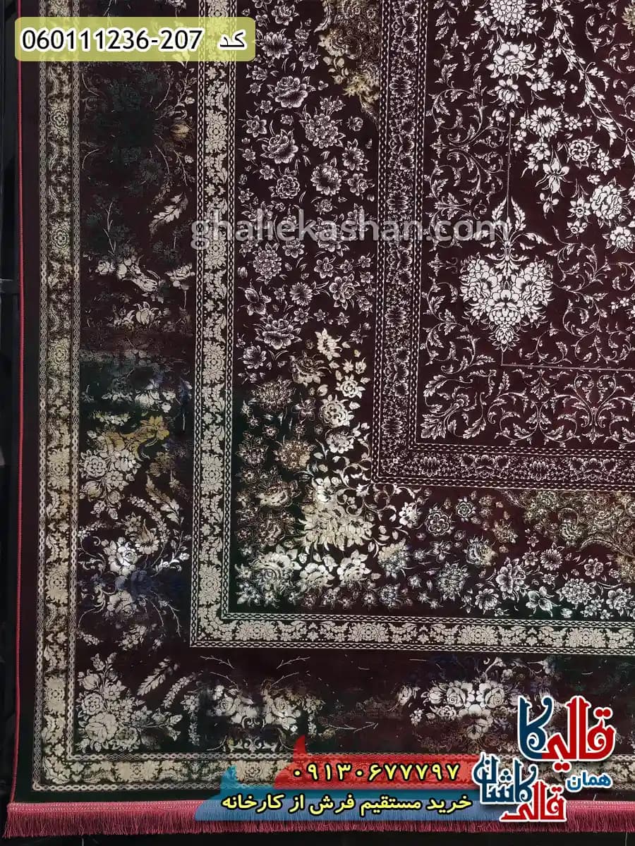 فرش وینتیج 1200 شانه طرح نیکا رنگ قرمز لاکی گل برجسته کاشان — تصویر ۳