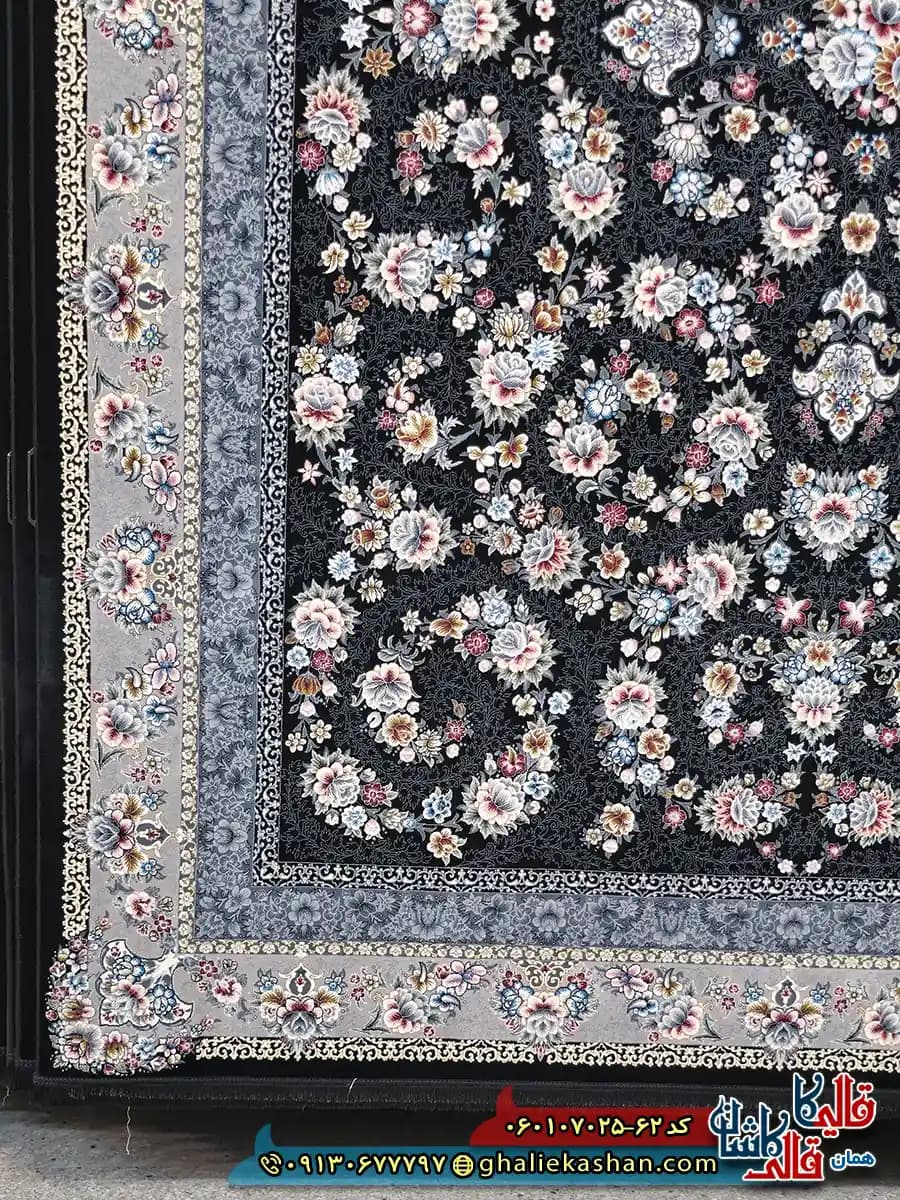 فرش کلاسیک 700 شانه طرح افشان ساحل رنگ سرمه ای کاشان — تصویر ۲