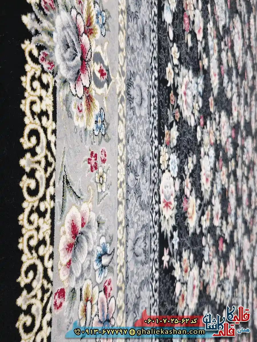 فرش کلاسیک 700 شانه طرح افشان ساحل رنگ سرمه ای کاشان — تصویر ۴