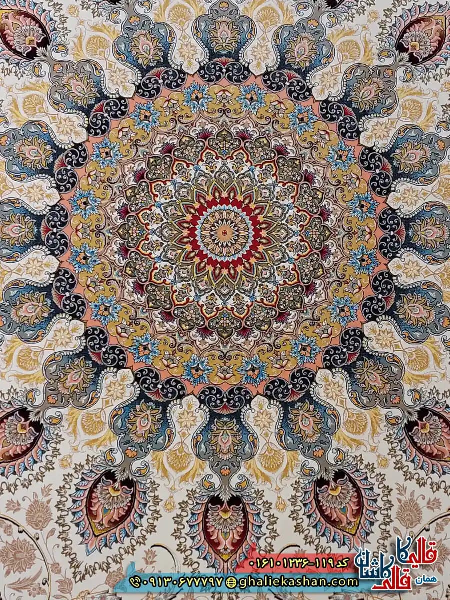 فرش 1200 شانه طرح رویا رنگ کرم کاشان — تصویر ۴