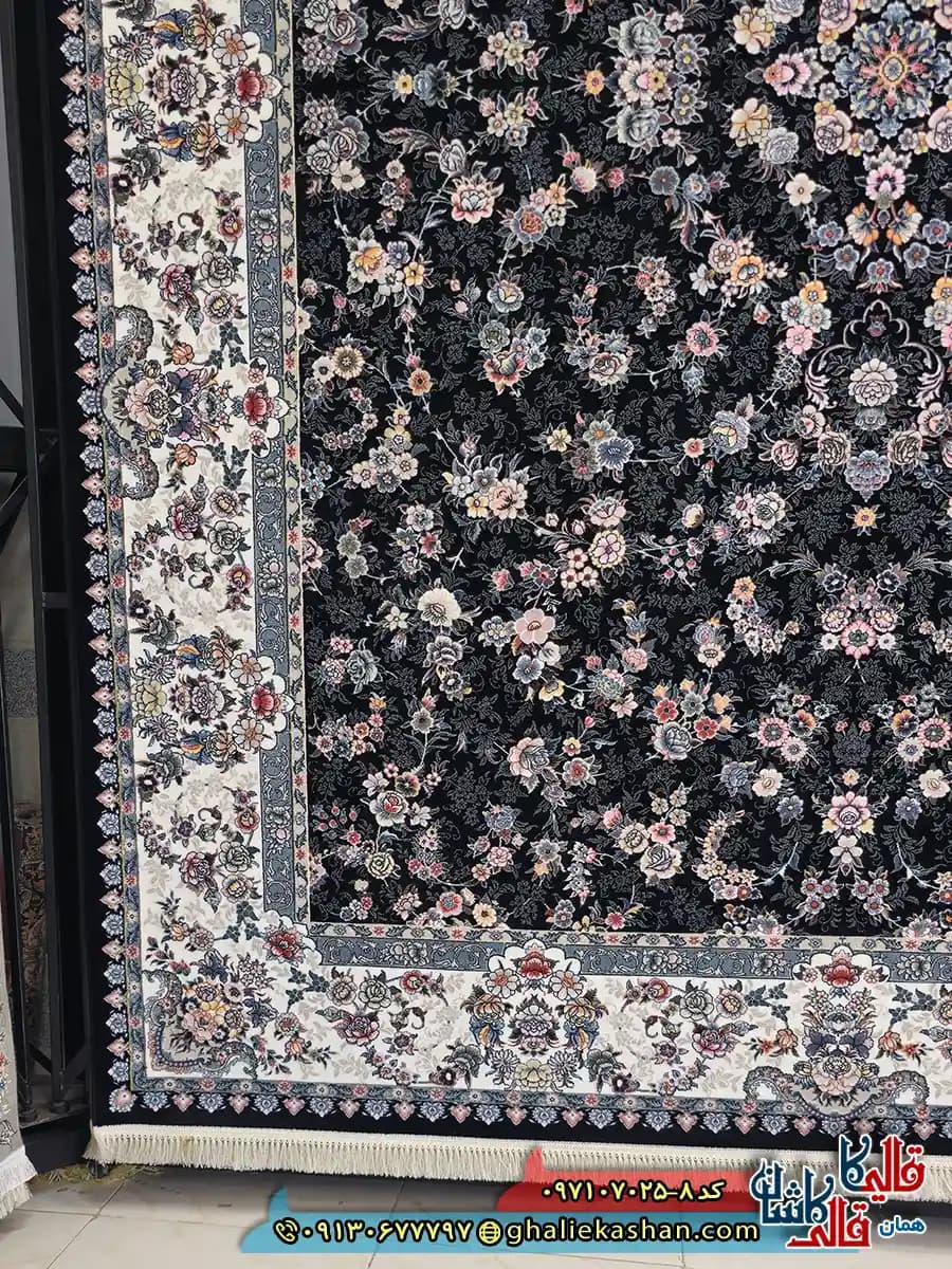 فرش 700 شانه طرح افشان سارینا رنگ سرمه ای کاشان — تصویر ۲