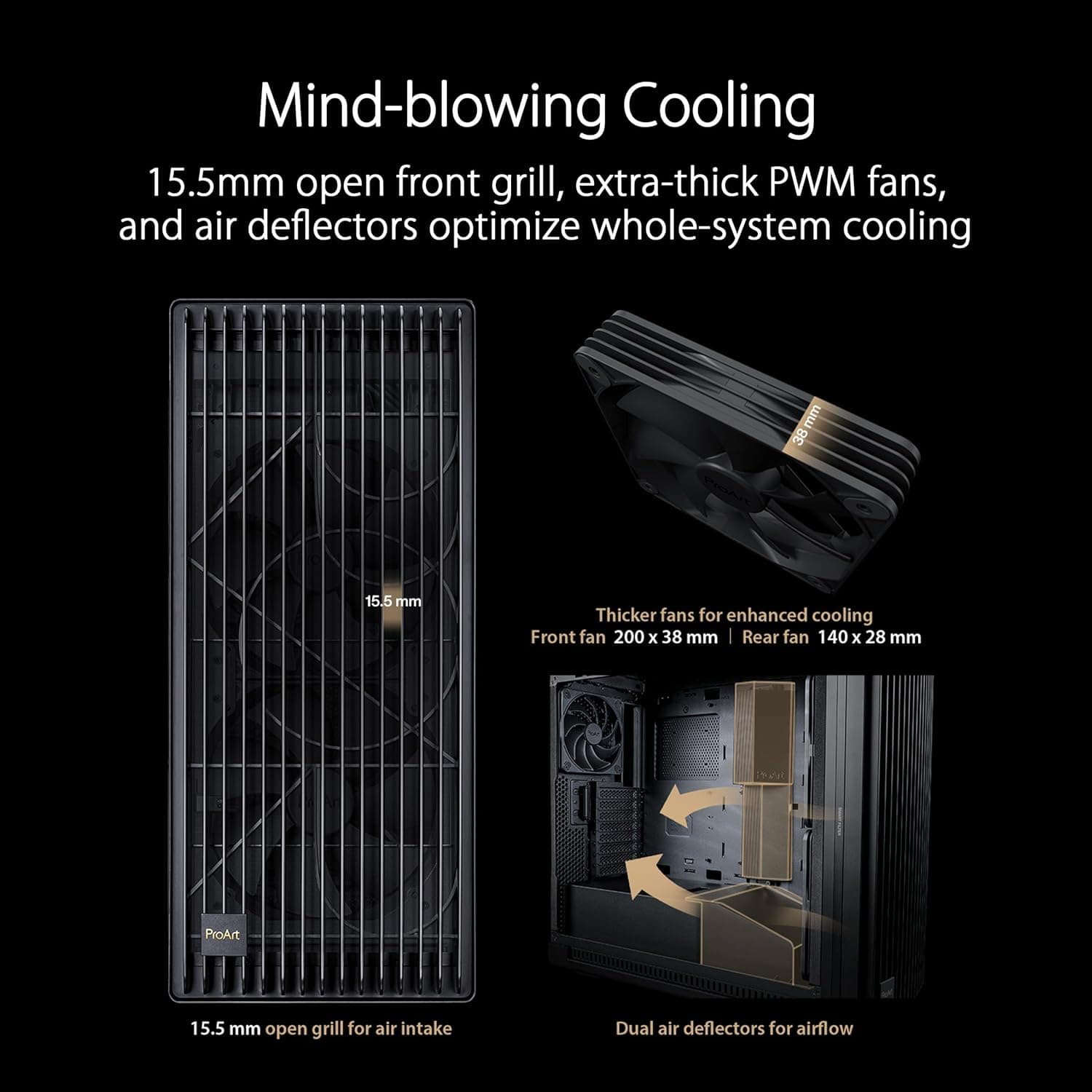ASUS ProArt PA602 E-ATX PC Case 420mm رادیاتور پشتیبانی، دو فن داخلی 200mm، نشانگر گرد و غبار IR پنل جلو، قفل برق، نصب PCIe بدون ابزار و نگهدارنده پردازنده گرافیکی، 20Gbps USB-C Front I/O E-0 ProATBX — تصویر ۲