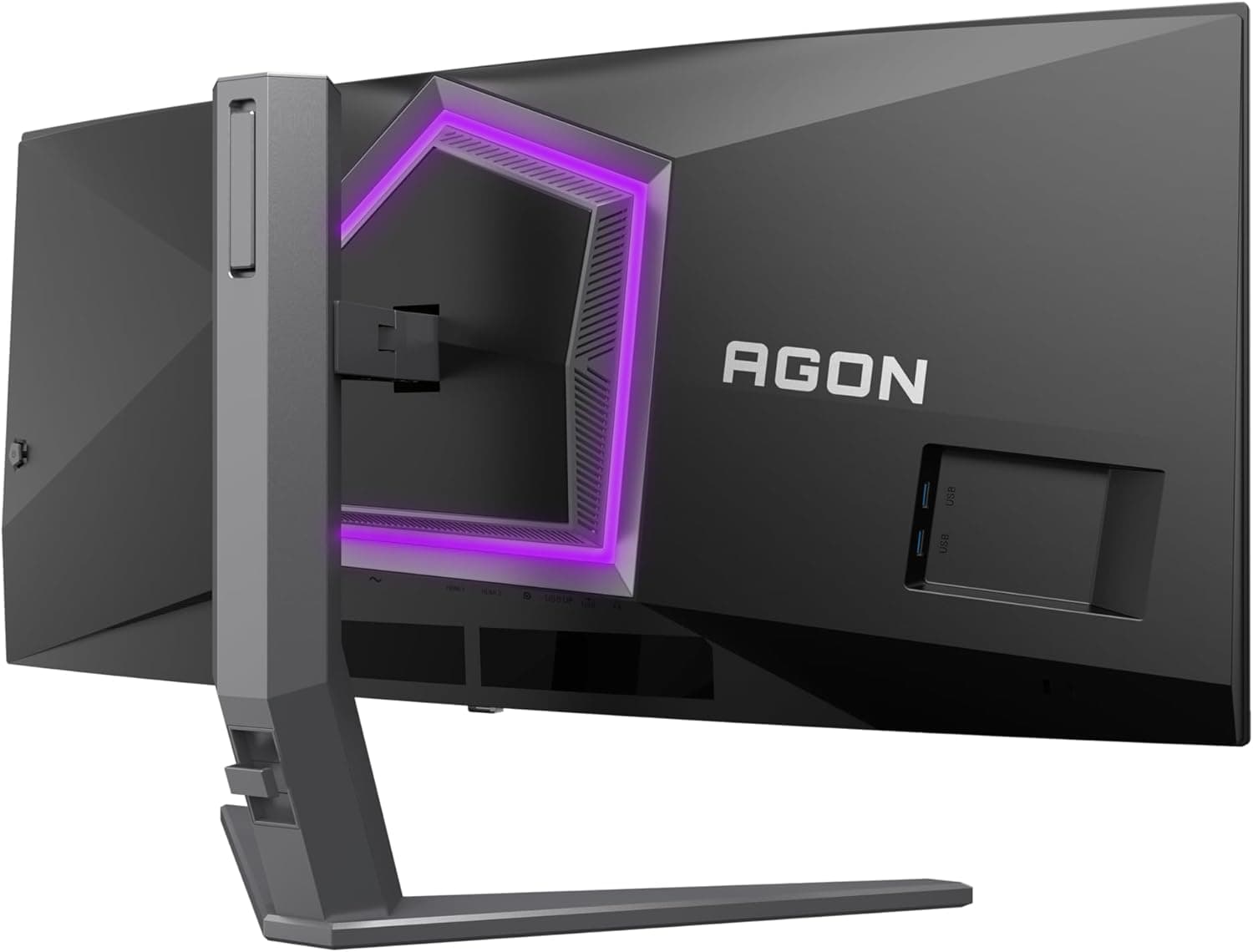 AOC Agon PRO AG346UCDAM – مانیتور بازی منحنی 34 اینچی WQHD OLED، 175 هرتز، 0.03 میلی‌ثانیه، FreeSync Premium Pro، comp. G-Sync، HDR400 3440×1440، 2x HDMI، DisplayPort، هاب USB مشکی، QD-OLED 34 اینچی W — تصویر ۳