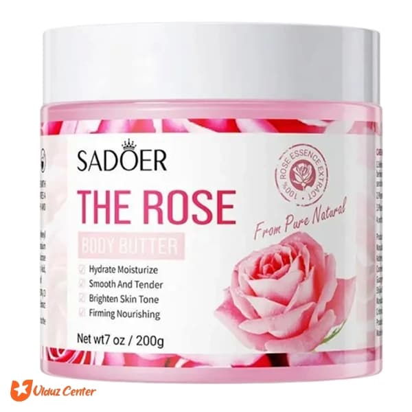 کره بدن مرطوب کننده و آبرسان پوست گل رز سادور SADOER حجم 200 گرم