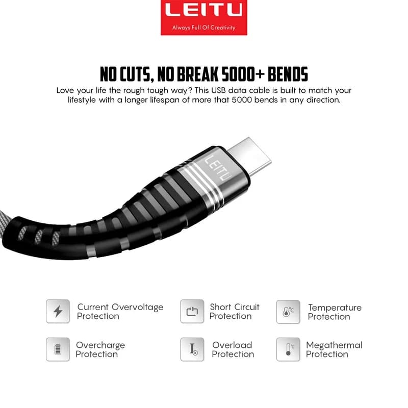 کابل تبدیل USB به USB-C لیتو مدل LD-11 طول 1 متر — تصویر ۳
