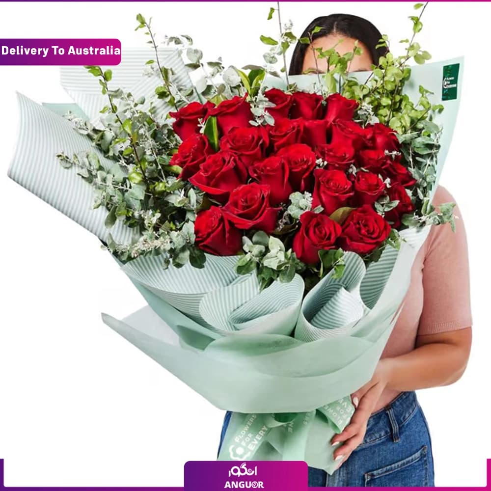 دسته گل رز قرمز 24 شاخه (ارسال گل به استرالیا)