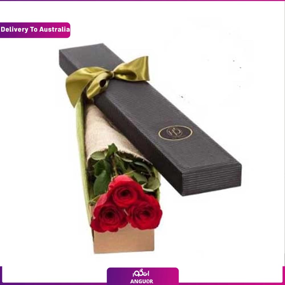 باکس گل 3 شاخه رز قرمز (تحویل در استرالیا)