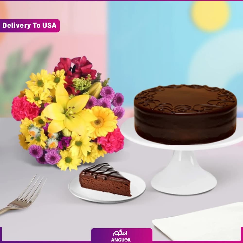 دسته گل با کیک (تحویل در امریکا)