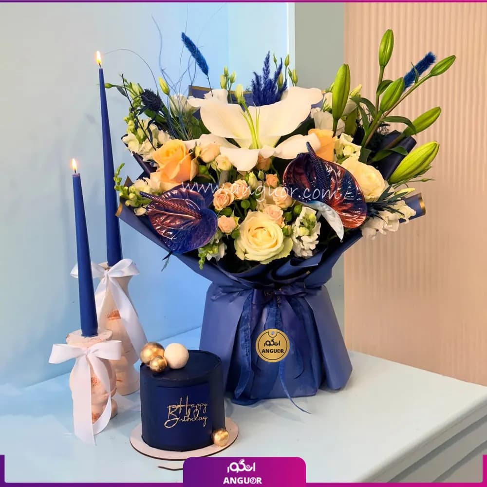 دسته گل و کیک مردانه برای تولد