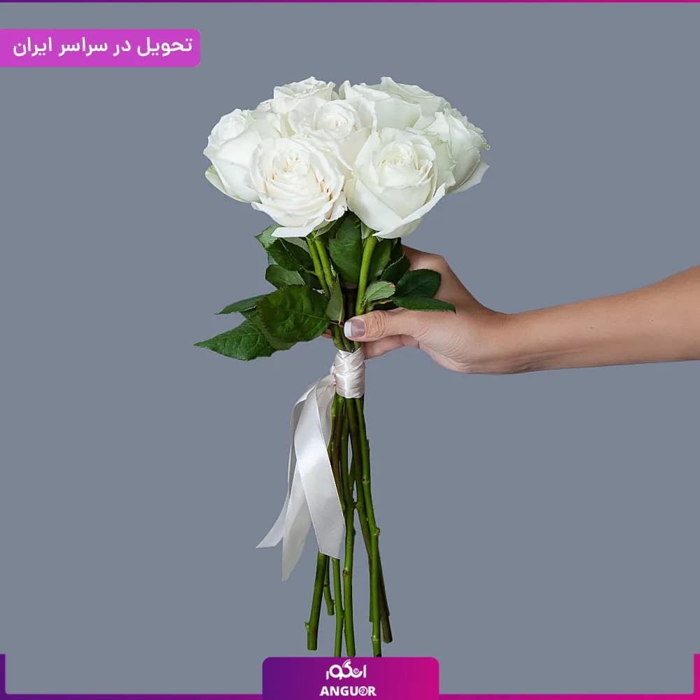دسته گل رز سفید 9 شاخه — تصویر ۲