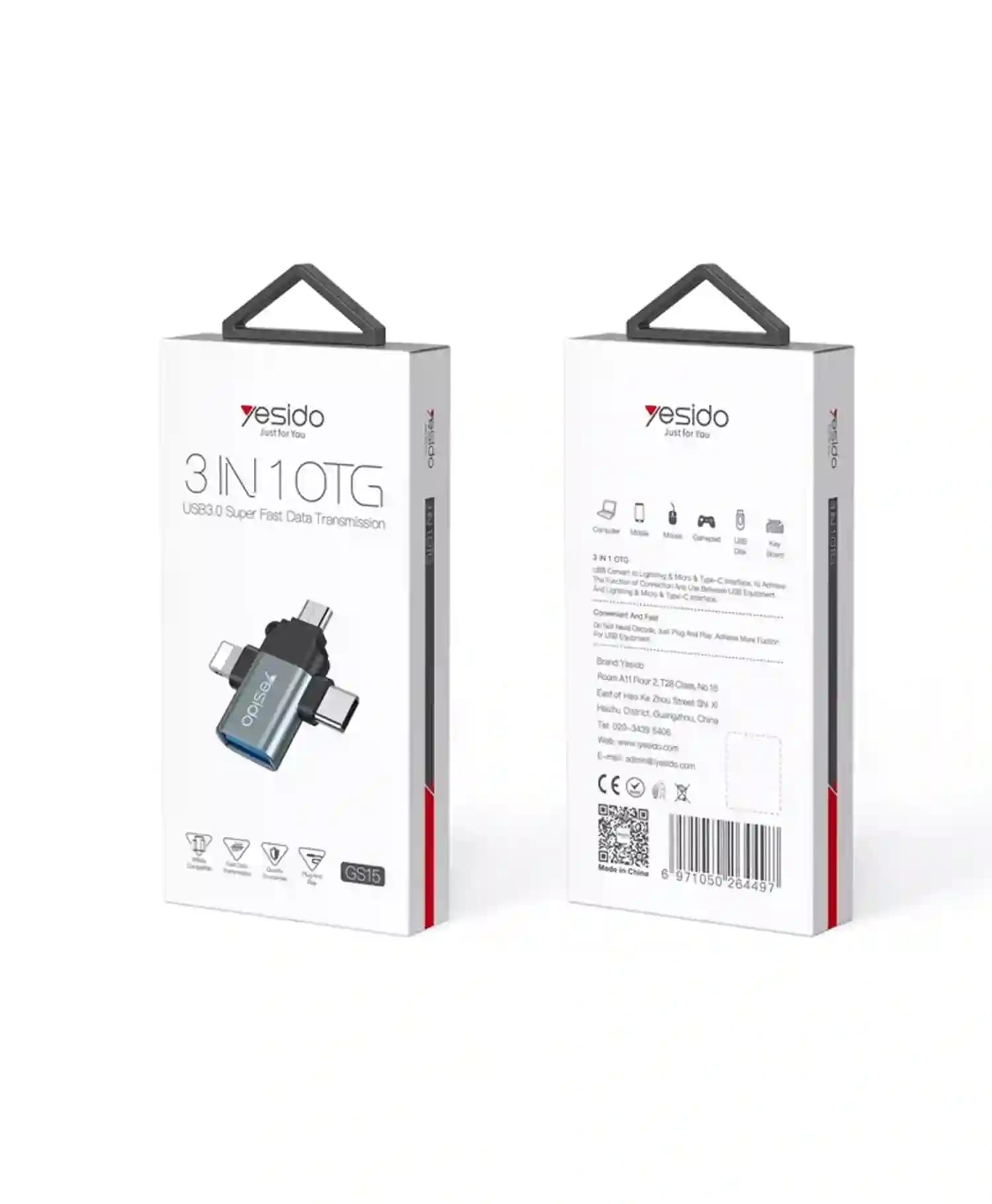 تبدیل OTG چندکاره یسیدو مدل Yesido GS15 3 In 1 — تصویر ۵