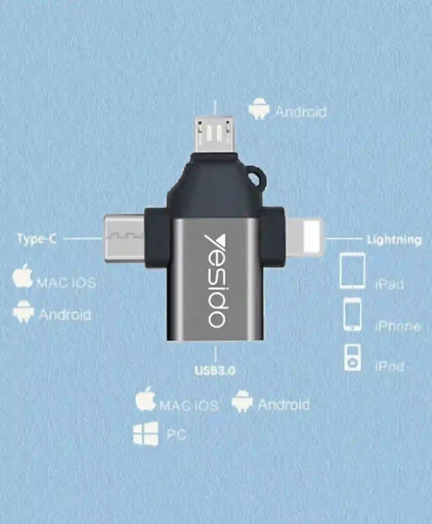 تبدیل OTG چندکاره یسیدو مدل Yesido GS15 3 In 1 — تصویر ۳