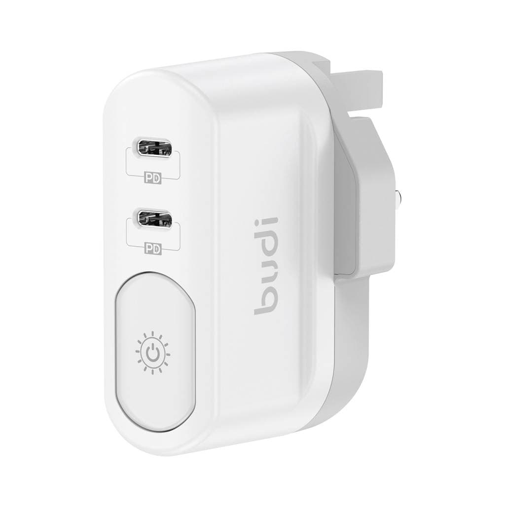 شارژر دیواری 40W GaN بودی PD و فست سه پین با دو خروجی USB-C، نورپردازی و سری قابل چرخش مدل AC326DUW با گارانتی 18 ماهه (6 ماه تعویض) — تصویر ۲