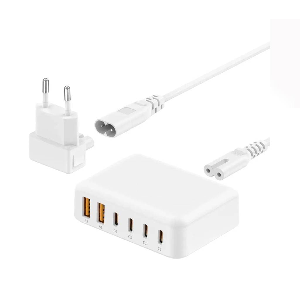 هاب شارژ رومیزی 60W GaN بودی 6 پورت به همراه کابل 1.5 متری مدل AC318EW با گارانتی 18 ماهه (6 ماه تعویض)