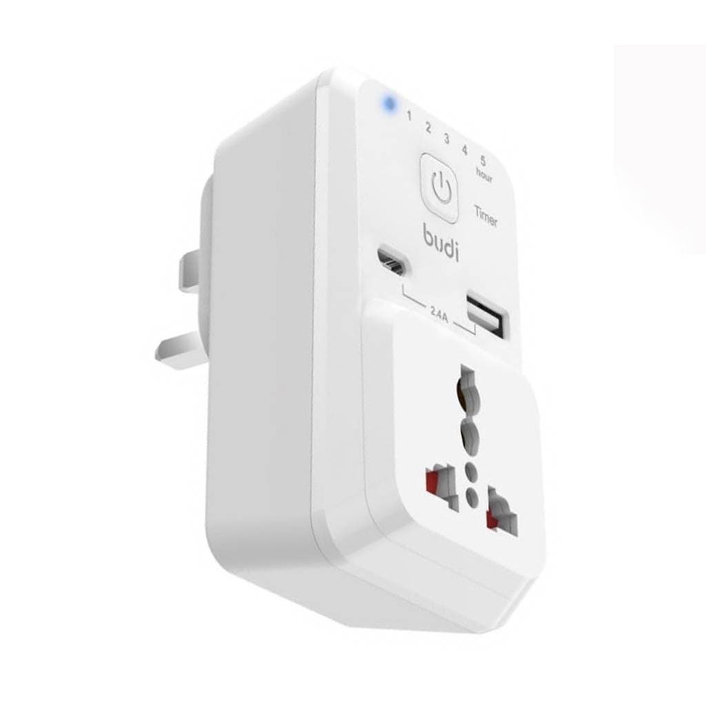 شارژر دیواری 12W بودی تایمردار سه پین با یک خروجی USB-C، یک خروجی USB و یک خروجی شهری مدل AC313UW با گارانتی 18 ماهه (6 ماه تعویض)