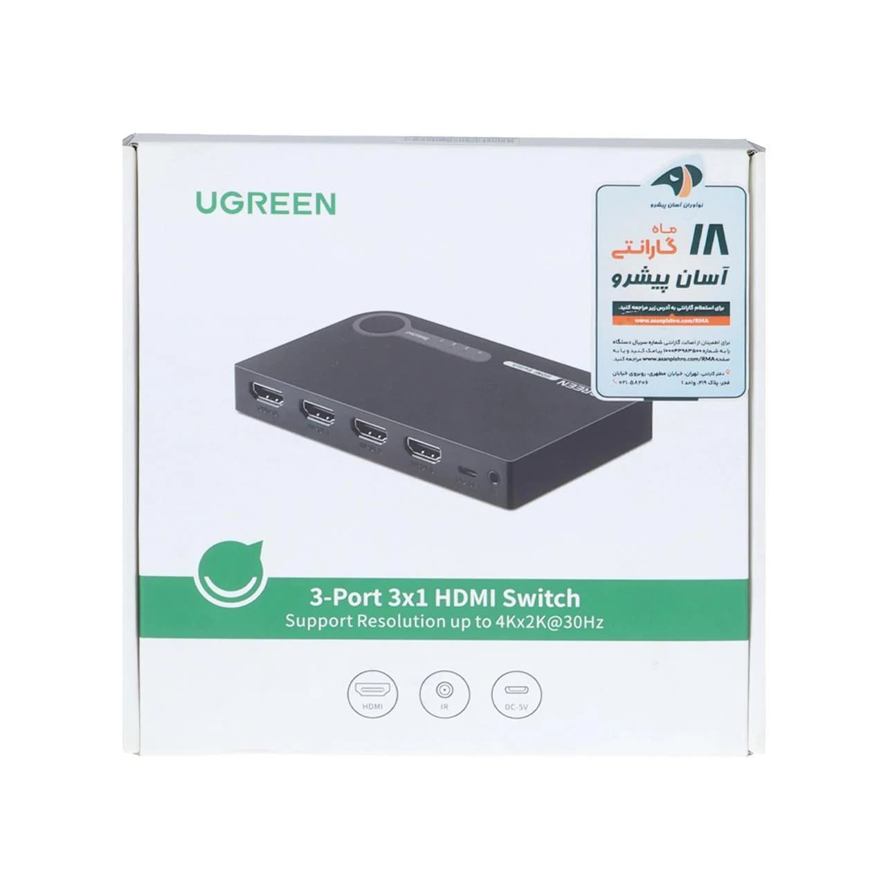 سوئیچ 3 پورت UGREEN HDMI 3D 4K مدل 40234 — تصویر ۸