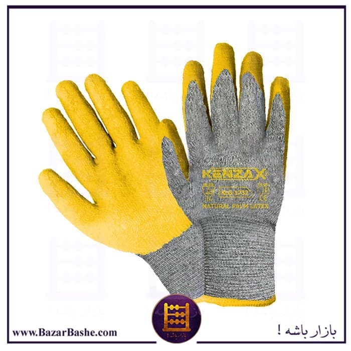 دستکش ایمنی پلی استر لاتکس طبیعی کنزاکس مدل KLG-1732