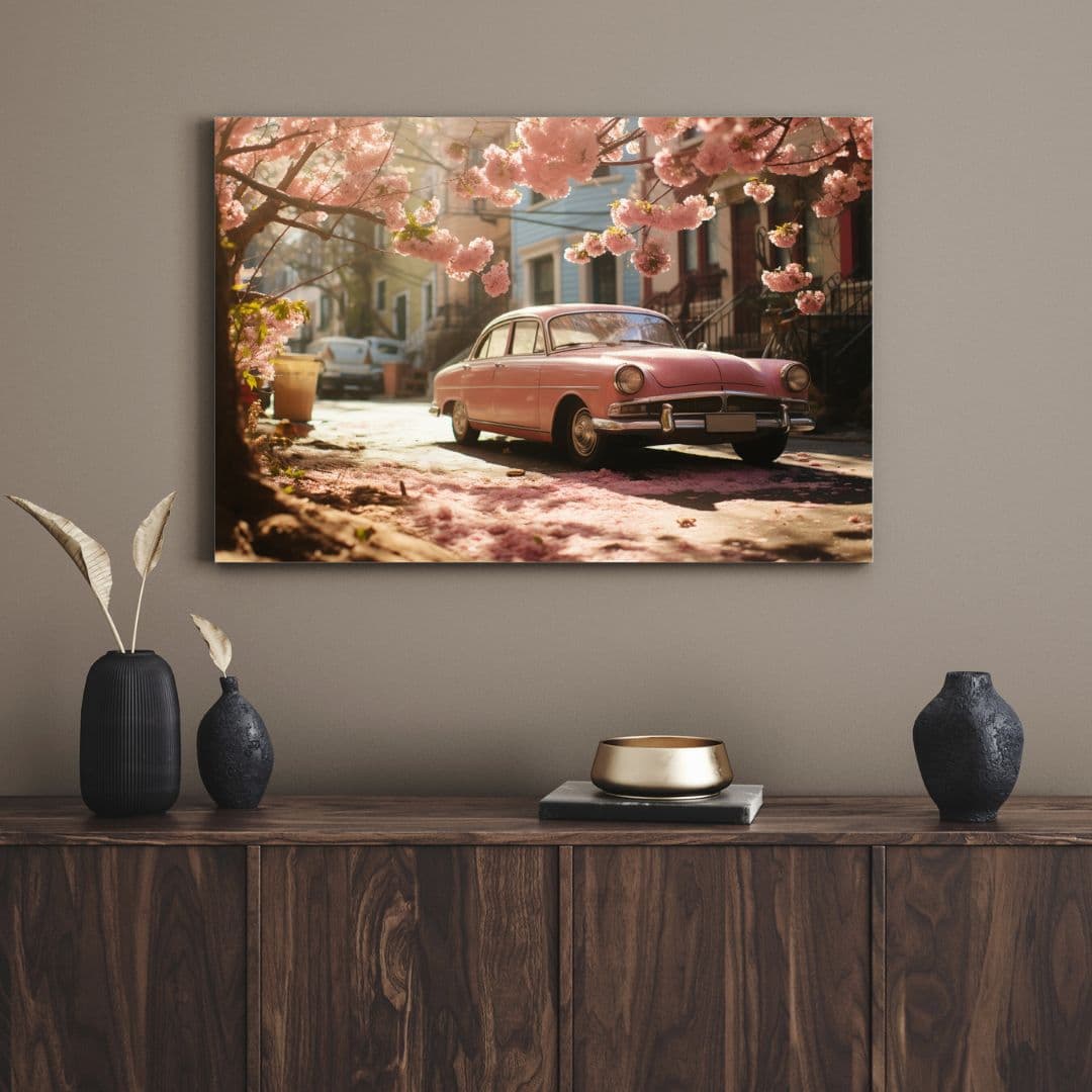 تابلو دکوراتیو فانتزی ماشین صورتی pink car — تصویر ۲