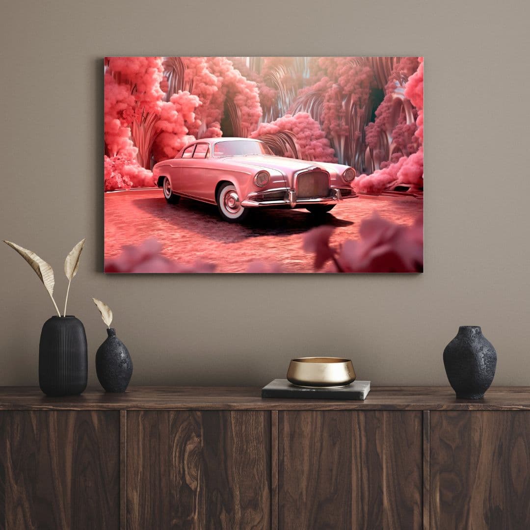 تابلو دکوراتیو فانتزی ماشین صورتی pink car — تصویر ۳