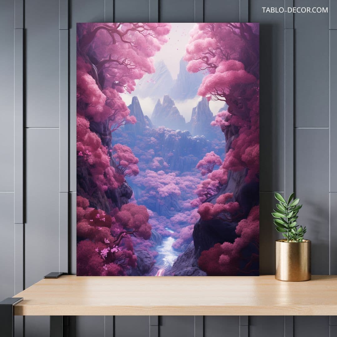 تابلو دکوراتیو فانتزی جنگل بنفش purple forest