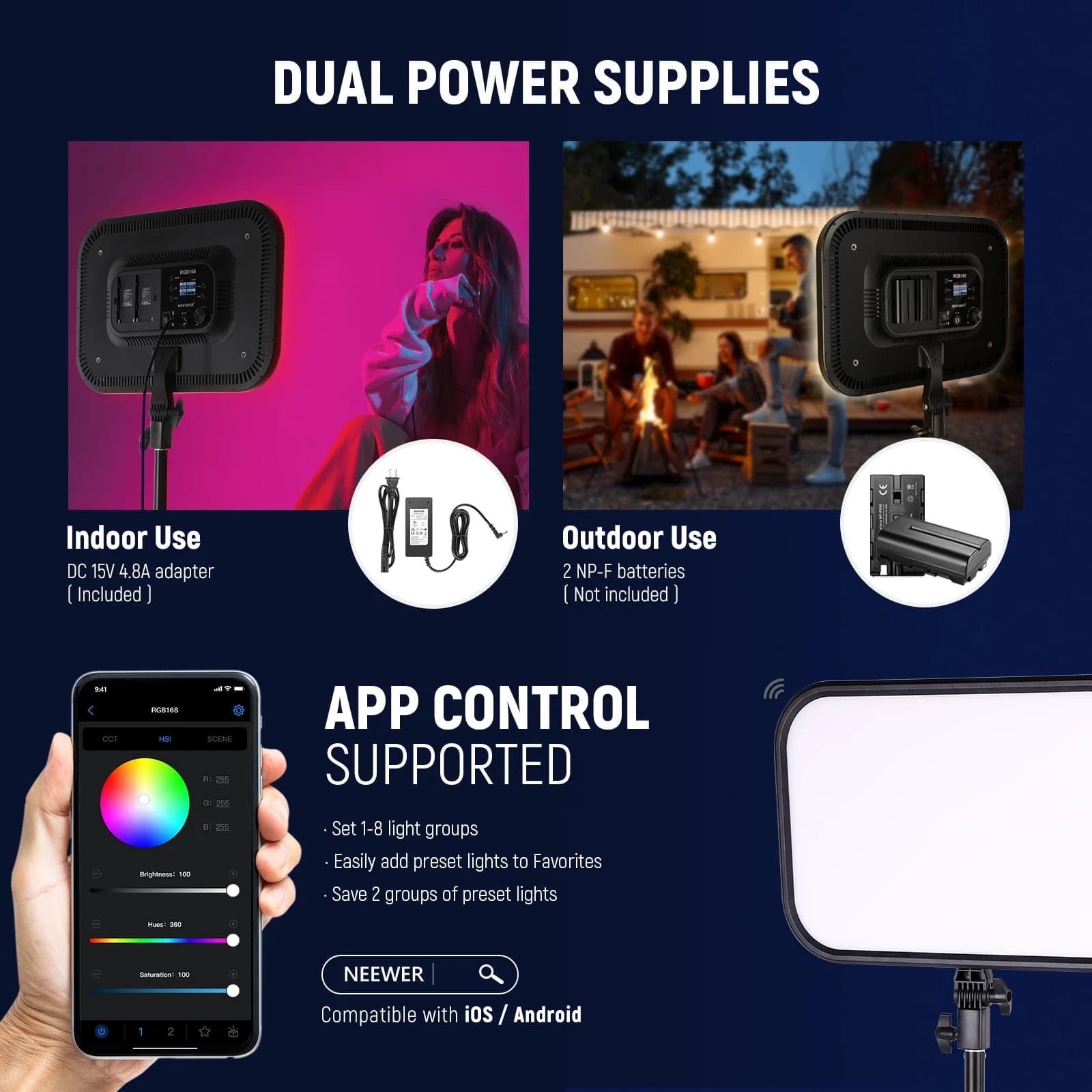 پنل نور ویدئویی NEEWER RGB168 — تصویر ۷