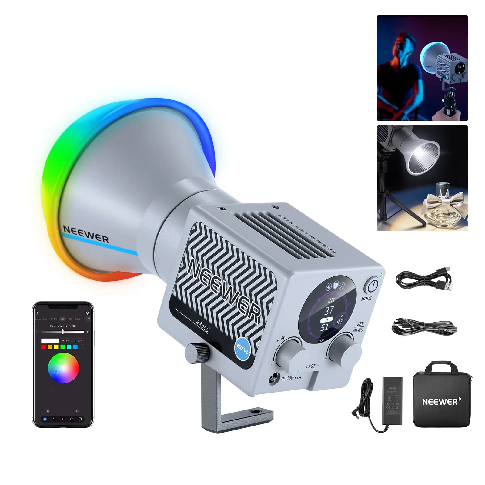 نور ویدیویی قابل حمل NEEWER HS60C RGB 60W