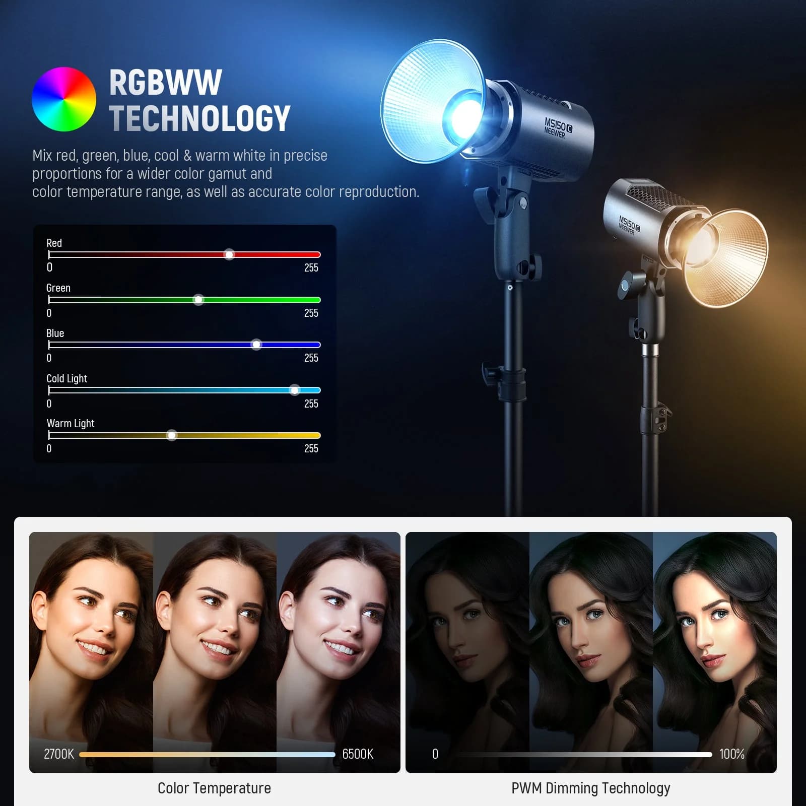 نور ویدئویی NEEWER RGB MS150C — تصویر ۵