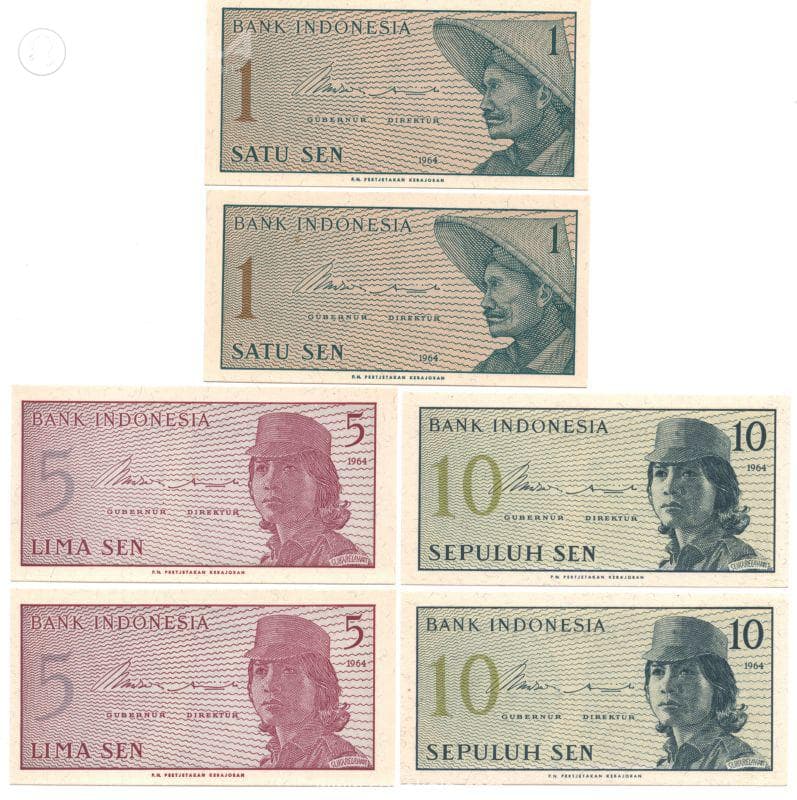 ست 3 جفت اسکناس اندونزی 1964 (UNC)