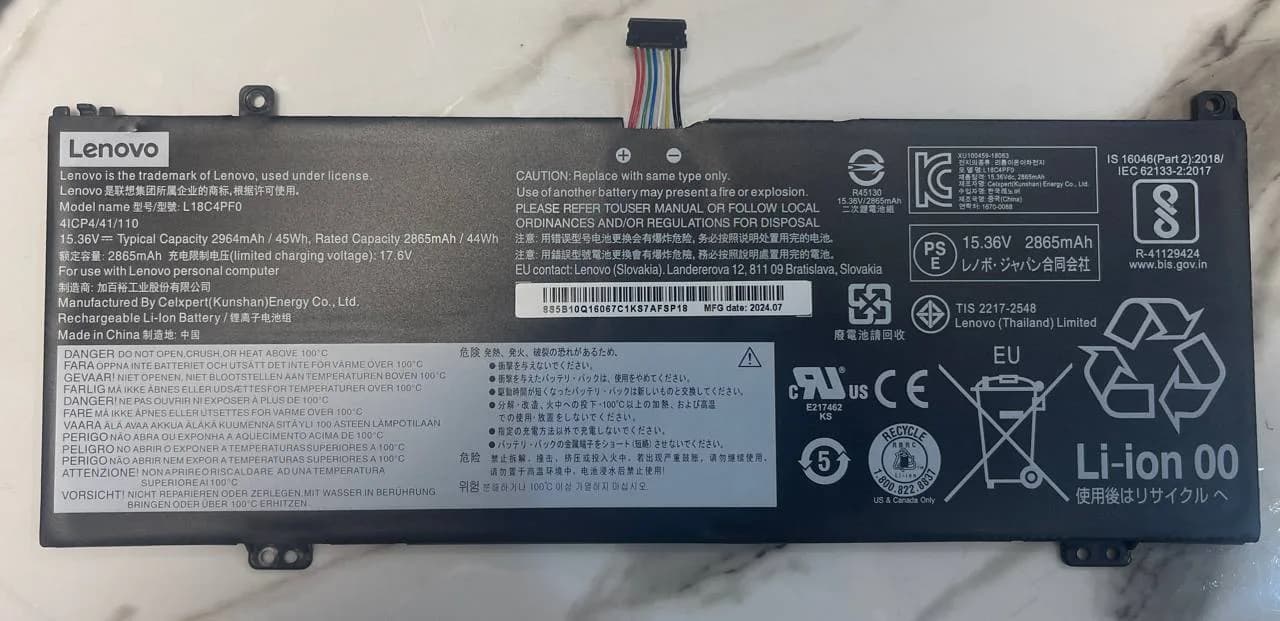 باتری لپ تاپ Lenovo L18C4PF0 | 2964mAh | 45Wh | 4 سلولی | گارانتی 6 ماهه — تصویر ۲