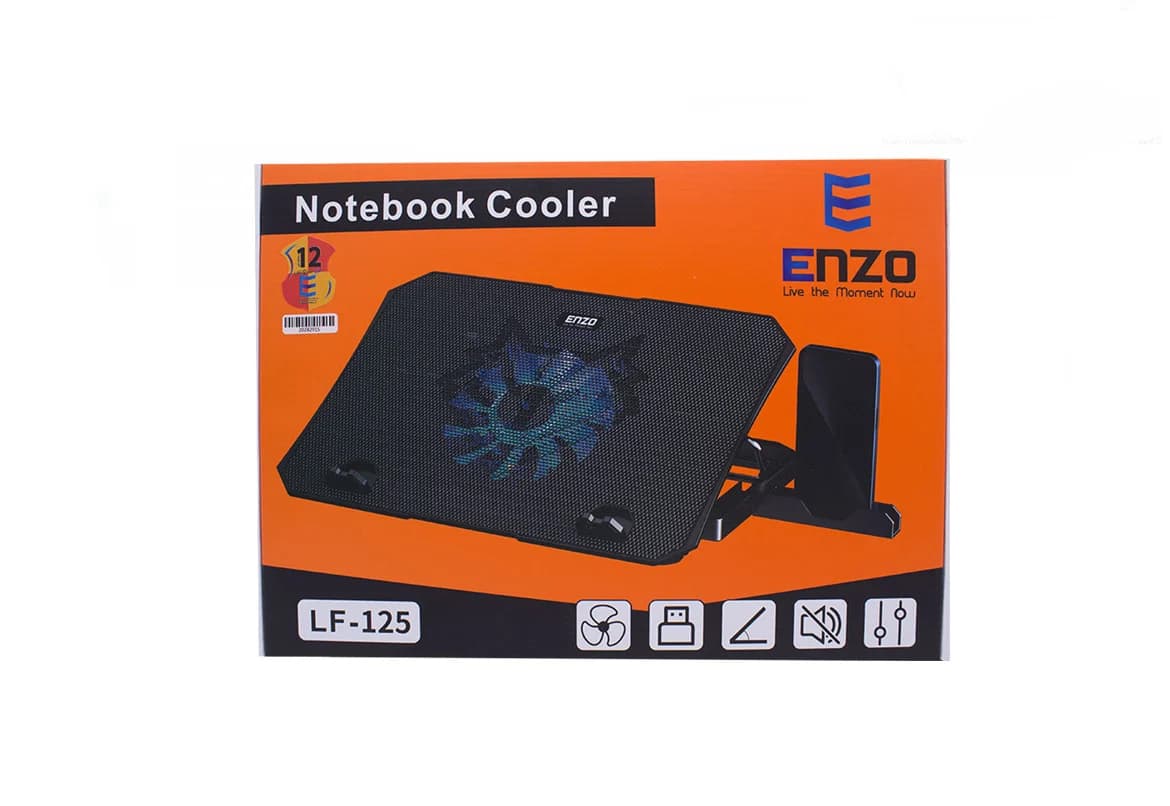 پایه خنک کننده لپ تاپ انزو مدل LF-125 با نور LED و هولدر موبایل