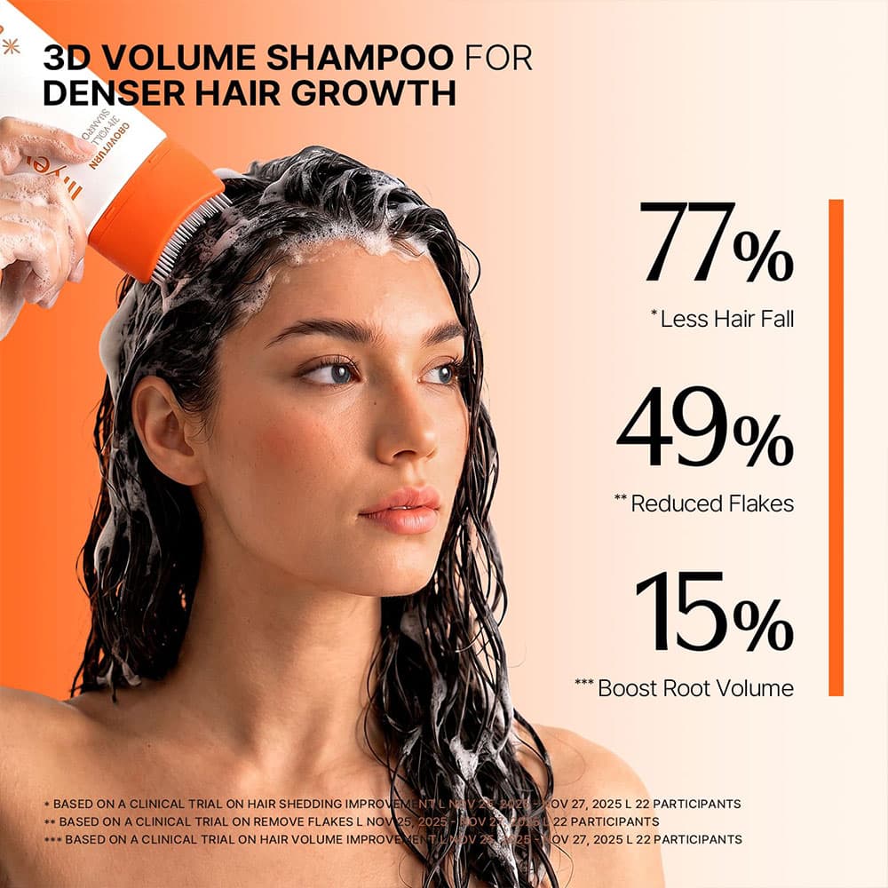 شامپو ضد ریزش و حجم دهنده موی لیلیوئه Lilyeve GrowTurn 3D Volume Shampoo with Brush مناسب موهای نازک و کمحجم حجم۲۰۰میلی لیتر — تصویر ۸