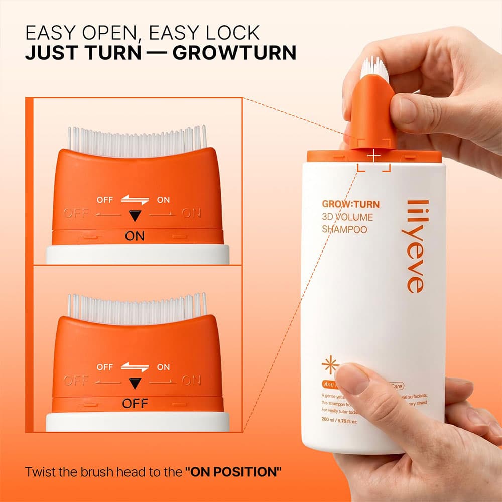 شامپو ضد ریزش و حجم دهنده موی لیلیوئه Lilyeve GrowTurn 3D Volume Shampoo with Brush مناسب موهای نازک و کمحجم حجم۲۰۰میلی لیتر — تصویر ۴
