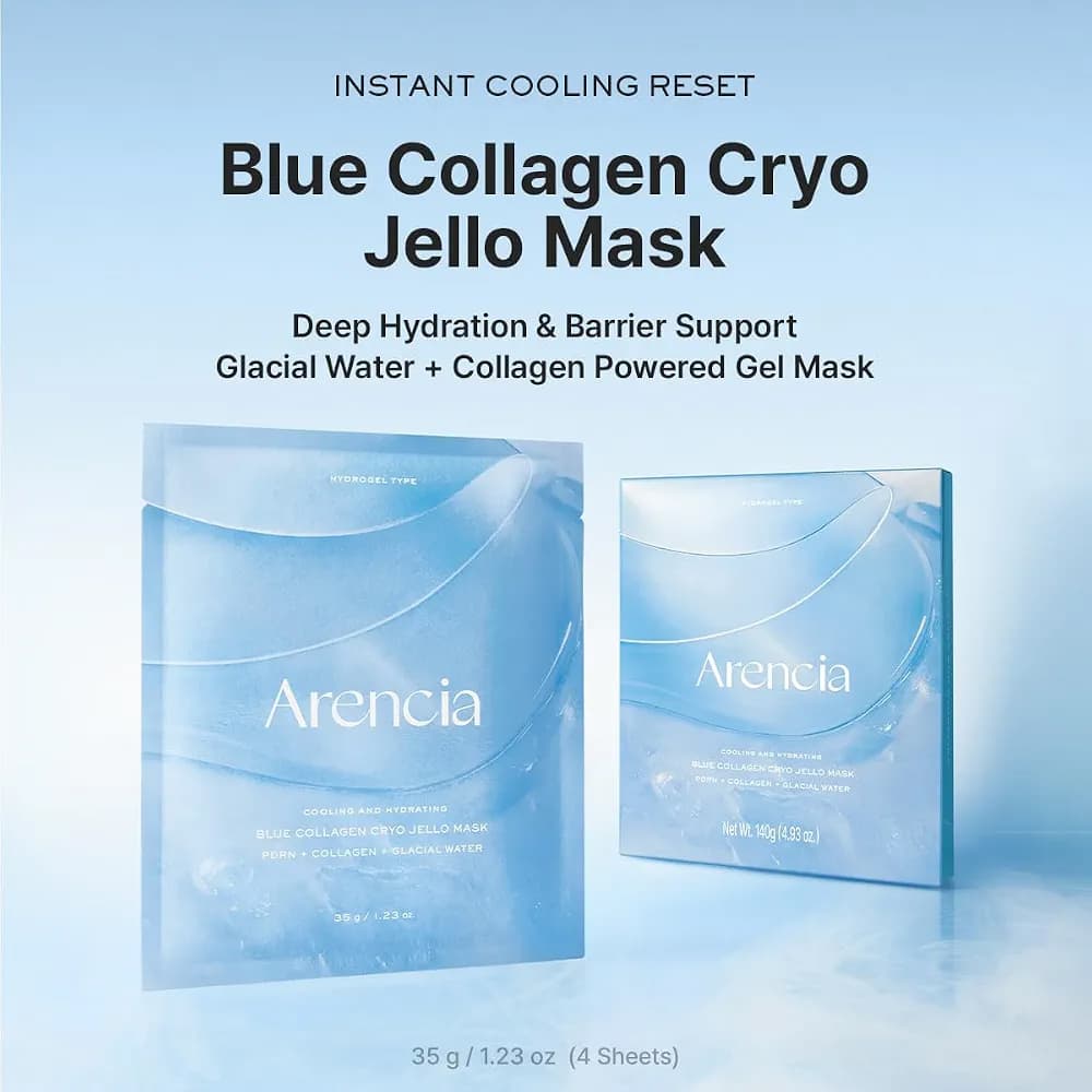 پک 4 عددی ماسک ژله ای کلاژن آبی کرایو آرنسیا حاوی PDRN و آب Arencia Blue Collagen Cryo Jello Mask PDRN + Collagen + Glacial Water مناسب انواع پوست حجم 140 گرم — تصویر ۷