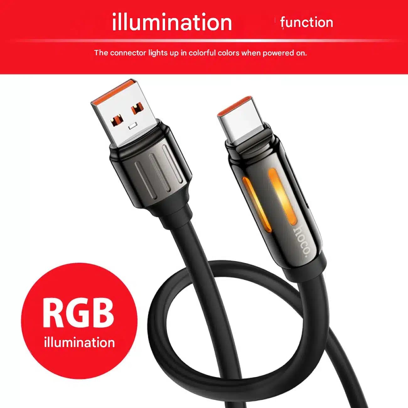 کابل تایپ سی هوکو مدل U136 با نور RGB طول 1.2 متر 5 آمپر — تصویر ۷