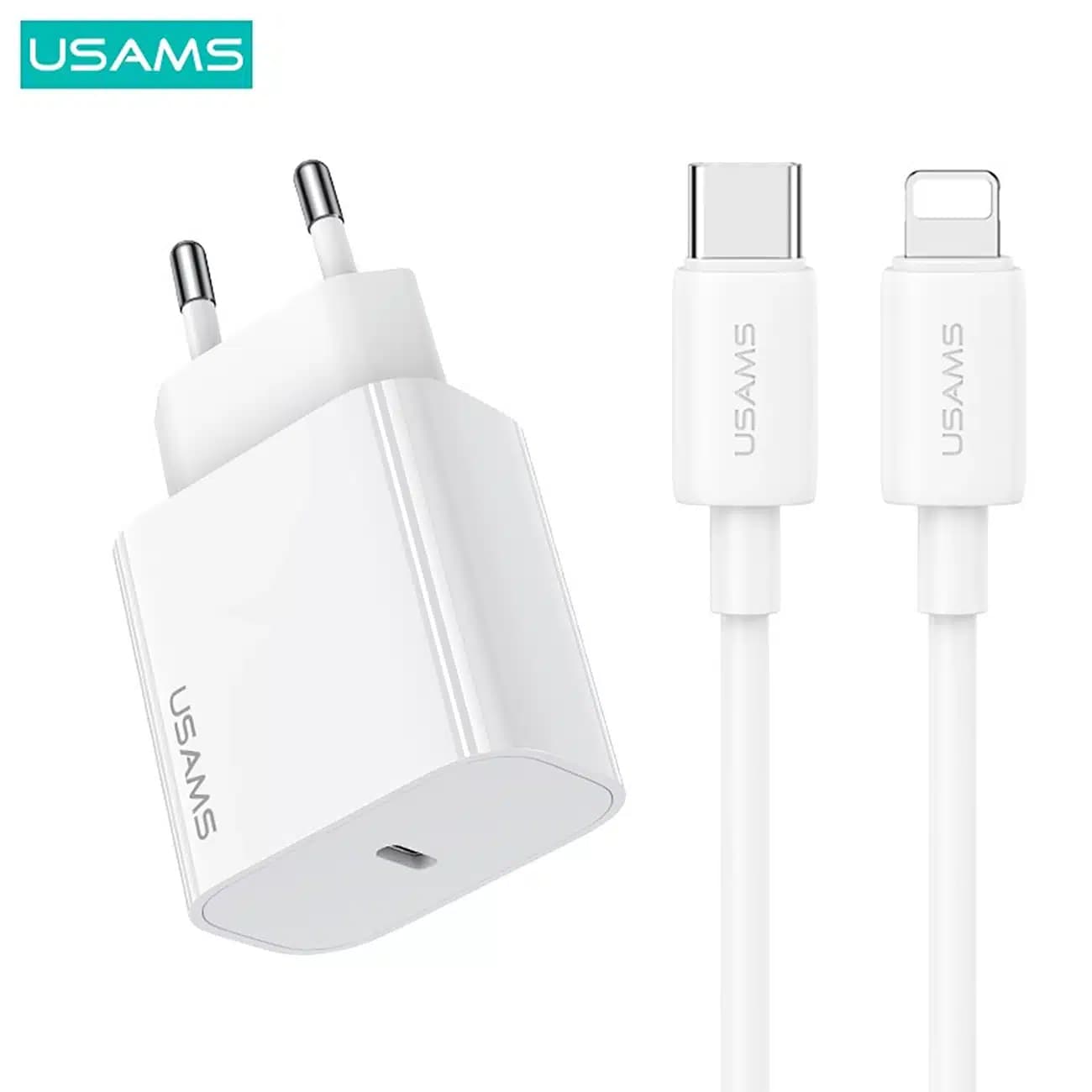 شارژر دیواری 20 وات یوسامز usams مدل CC226 + SJ712 با کابل تایپ سی به لایتنینگ — تصویر ۵