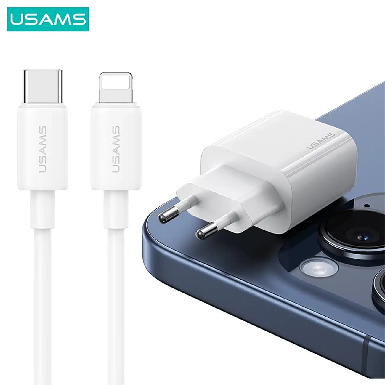 شارژر دیواری 20 وات یوسامز usams مدل CC226 + SJ712 با کابل تایپ سی به لایتنینگ — تصویر ۲